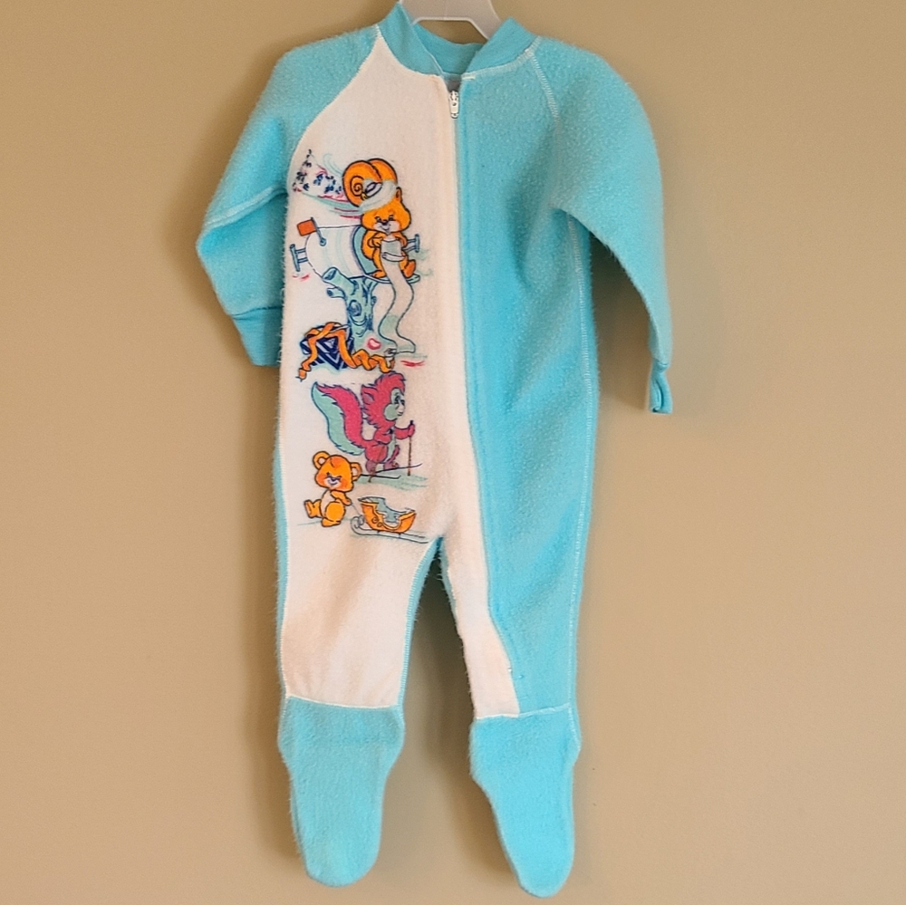 Vintage fleece zip up sleeper/footie